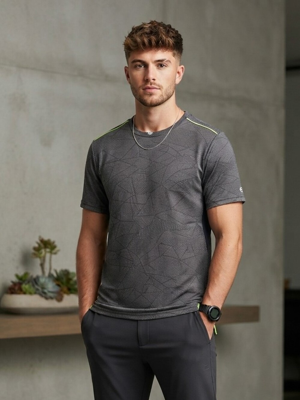 C9 by Champion Men's Running T-Shirt in an all-over black and grey abstract geom